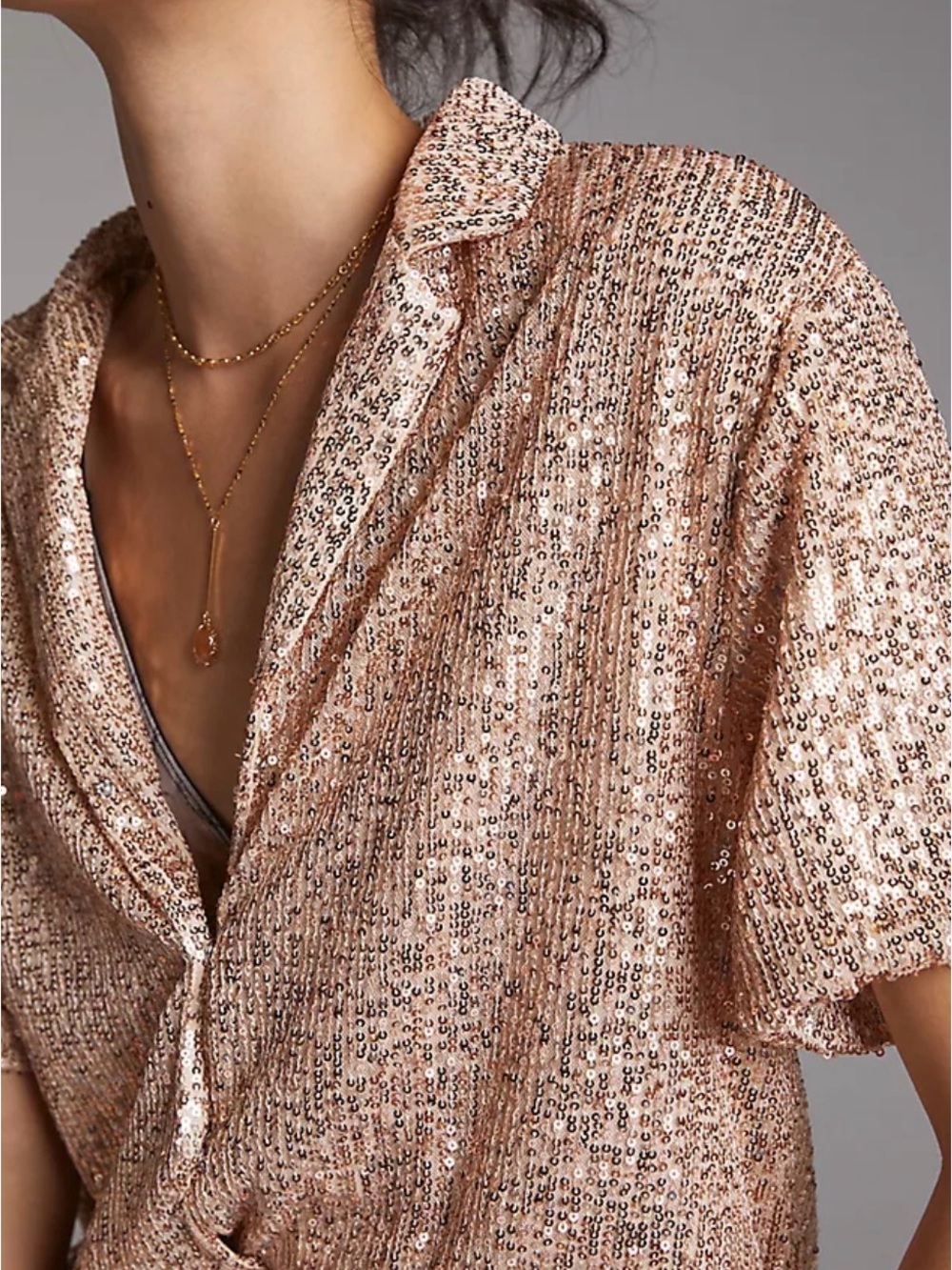 Anthropologie Sunday in Brooklyn Rose Gold Sequin Short Sleeve Blouse XS